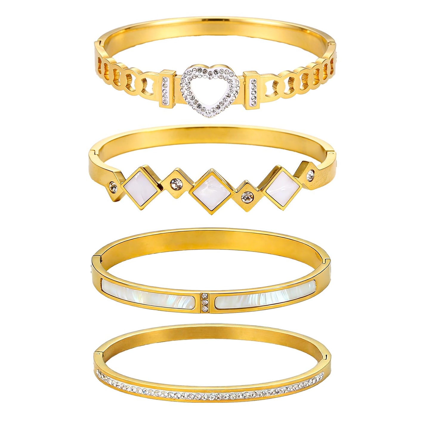 Stainless Steel Bangle Bracelet Set for Women - Gold Love Bangle Non Tarnish Jewelry with Sparkling Crystal Inlay for Love Gifts