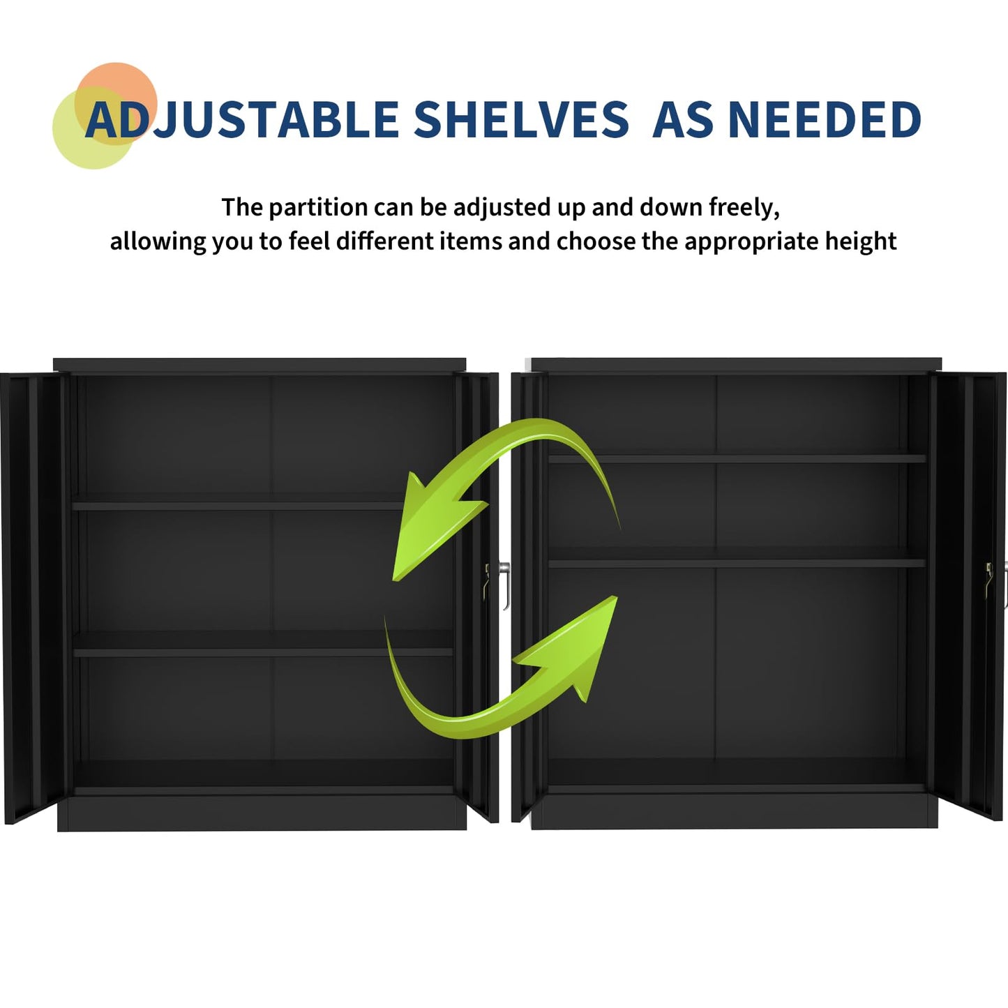 Euker Metal Storage Cabinet with Locking Doors - 35" Heavy-Duty Steel Garage Cabinet with 2 Adjustable Shelves, Small Lockable Storage for Office/Workshop, Black