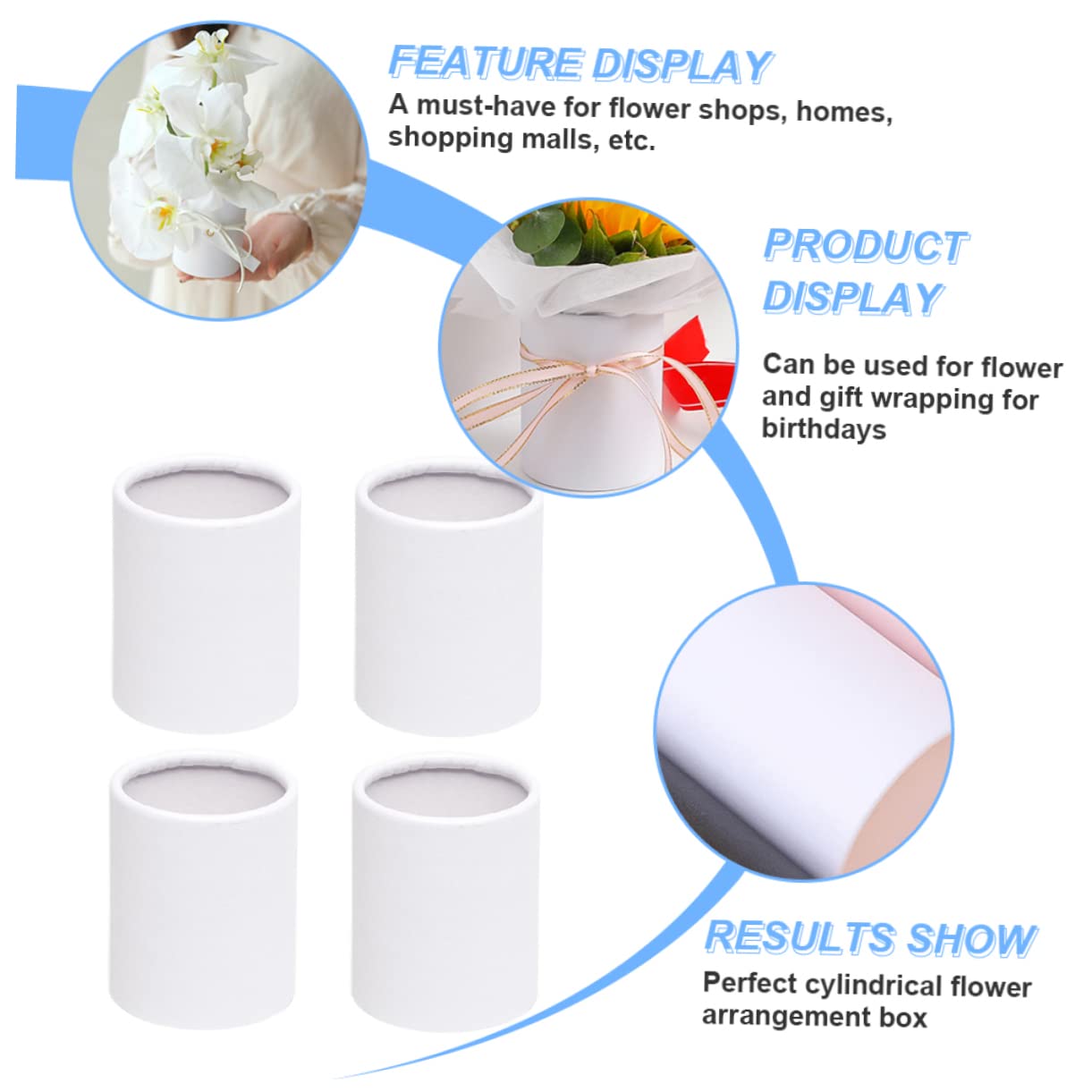 Angoily Flower Bouquet Hat Boxes, Mini Florist Tape Containers Packing Boxes Artificial Flowers Decorative Crinkle Ribbon Cardboard Clear Cylinder Fake White Paper Florist Supplies