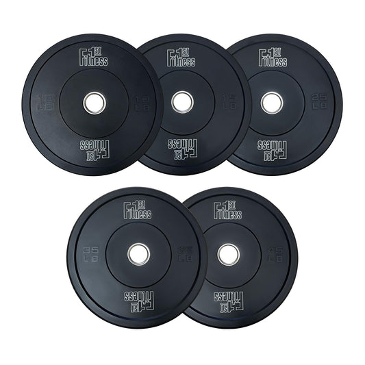 Fitness First Rubber Bumper Plates - Durable Round Weight Plates for Cross Training, Weight Lifting & Fitness - 35 lbs