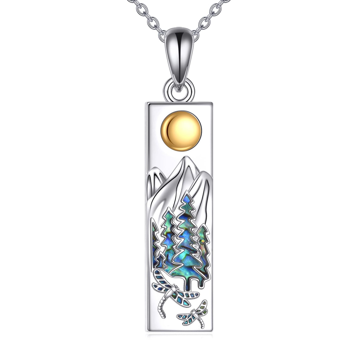 YFN Dragonfly Mountain Necklace for Women Sterling Silver Nature Jewelry Gift for Skiers, Hikers, Campers, Climbers and Nature Lovers