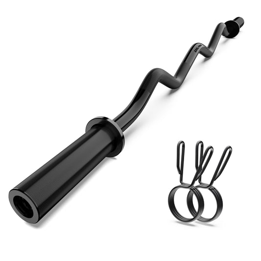 Olympic EZ Curl Barbell Bar, 47" Curl Bar for Weight Lifting, Home Gym Weight Bar- Strength Training,Squat,Hip Thrusts,Biceps, Chrome Curling for 2 Inch Plates -2 Spring Collars (Black)