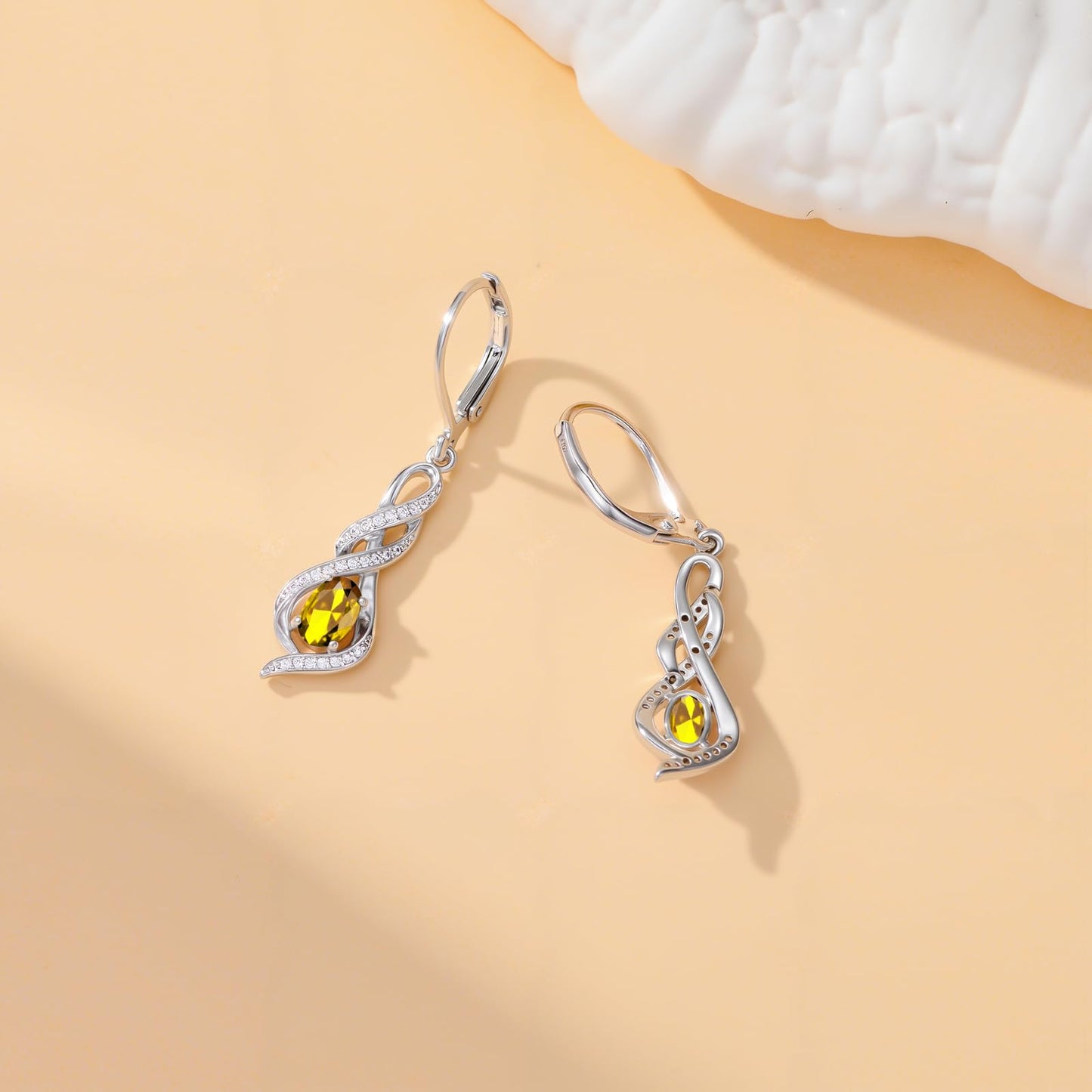 POIUY Citrine November Birthstone Infinity Leverback Dangle Earrings Hypoallergenic Drop Earrings Love Jewelry Anniversary Christmas Wedding Gift for Mom Wife Sister Daughter Girlfriend