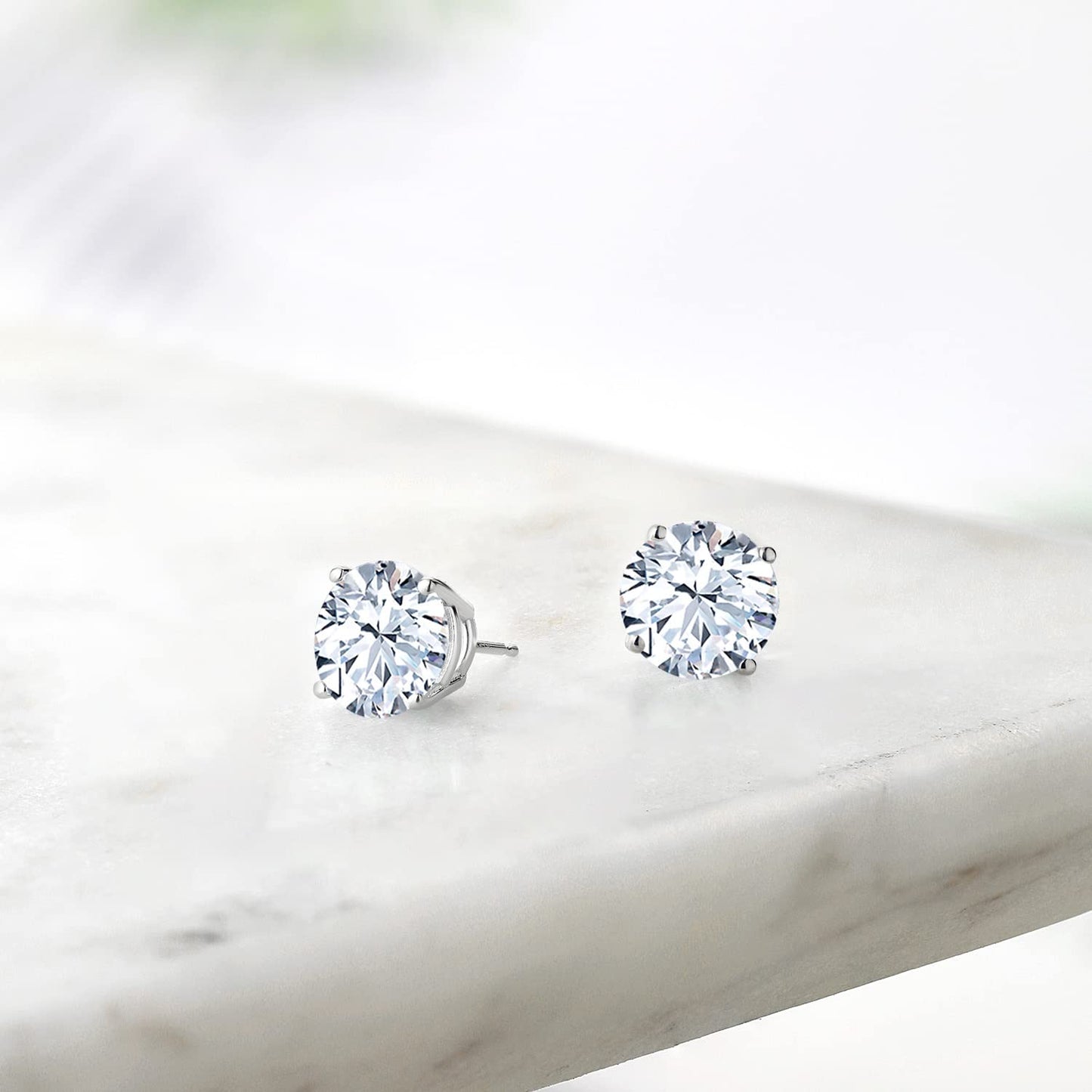 Gem Stone King 2-4 Cttw Round Gemstone Birthstone Stud Earrings For Women Men | 925 Sterling Silver | Round 7MM | Fine Jewelry Gifts for Women Her Mom Wife Men | White Zirconia