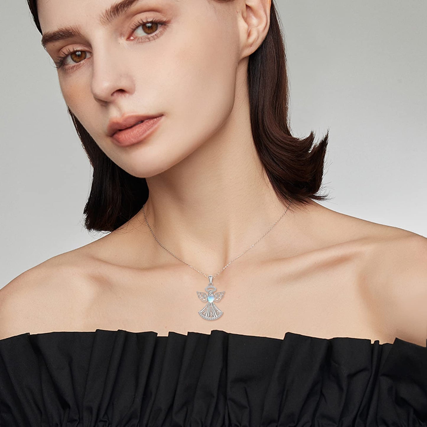 YAFEINI Guardian Angel Necklace 925 Sterling Silver Moonstone Angel Pendant Mother's Day Jewelry for Women Mom