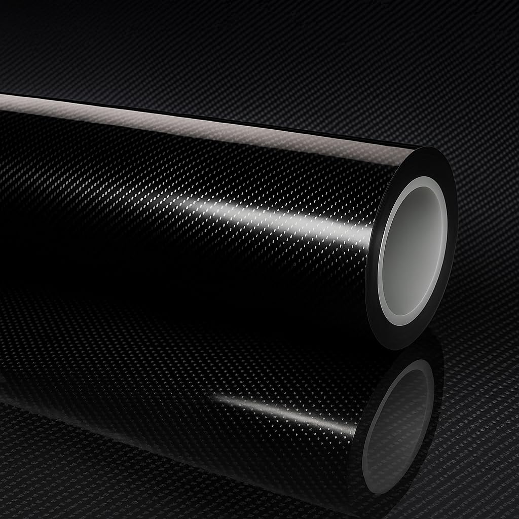 RockRose 7D Super Glossy Black Carbon Fiber Vinyl Wrap - Anti-Wrinkle, Air Release Automotive Wrap - DIY Decals Self Adhesive Car Vinyl Sticker for Interior/Exterior - Size 5FT x 60FT