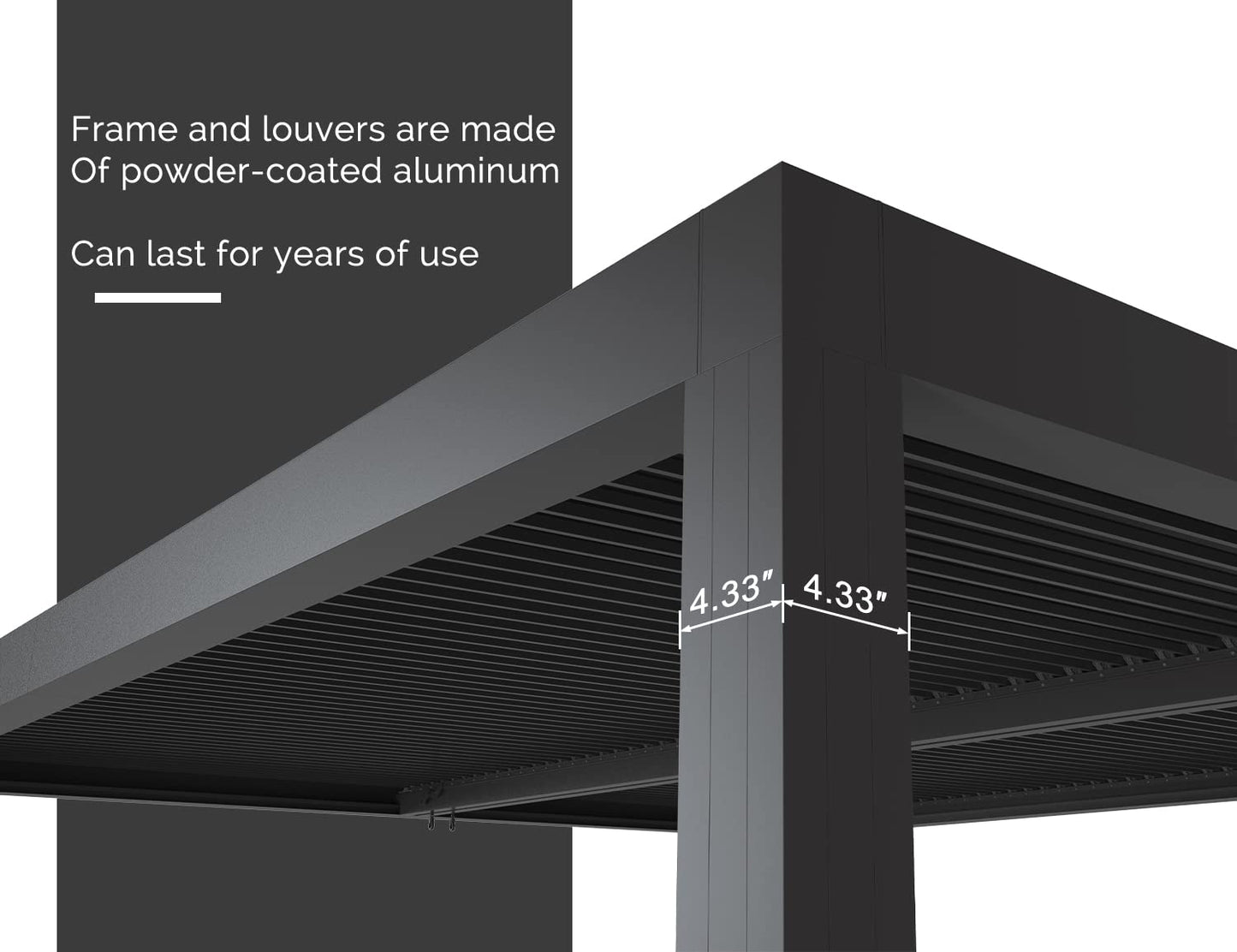 PURPLE LEAF Louvered Pergola 94AS 11' x 14' Outdoor Aluminum Pergola with Fixed Shutter Wall Adjustable Roof for Deck Backyard Grey Hardtop Gazebo, 1 Short Side