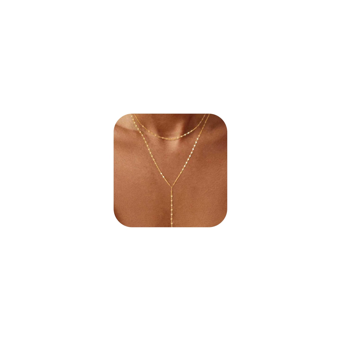 Fglqfam Lariat Necklace for Women, Dainty Long Necklaces, 14k Gold/Silver Plated Y-Shaped Drop Chain Necklace, Simple Layered Necklaces, Trendy Jewelry Gifts