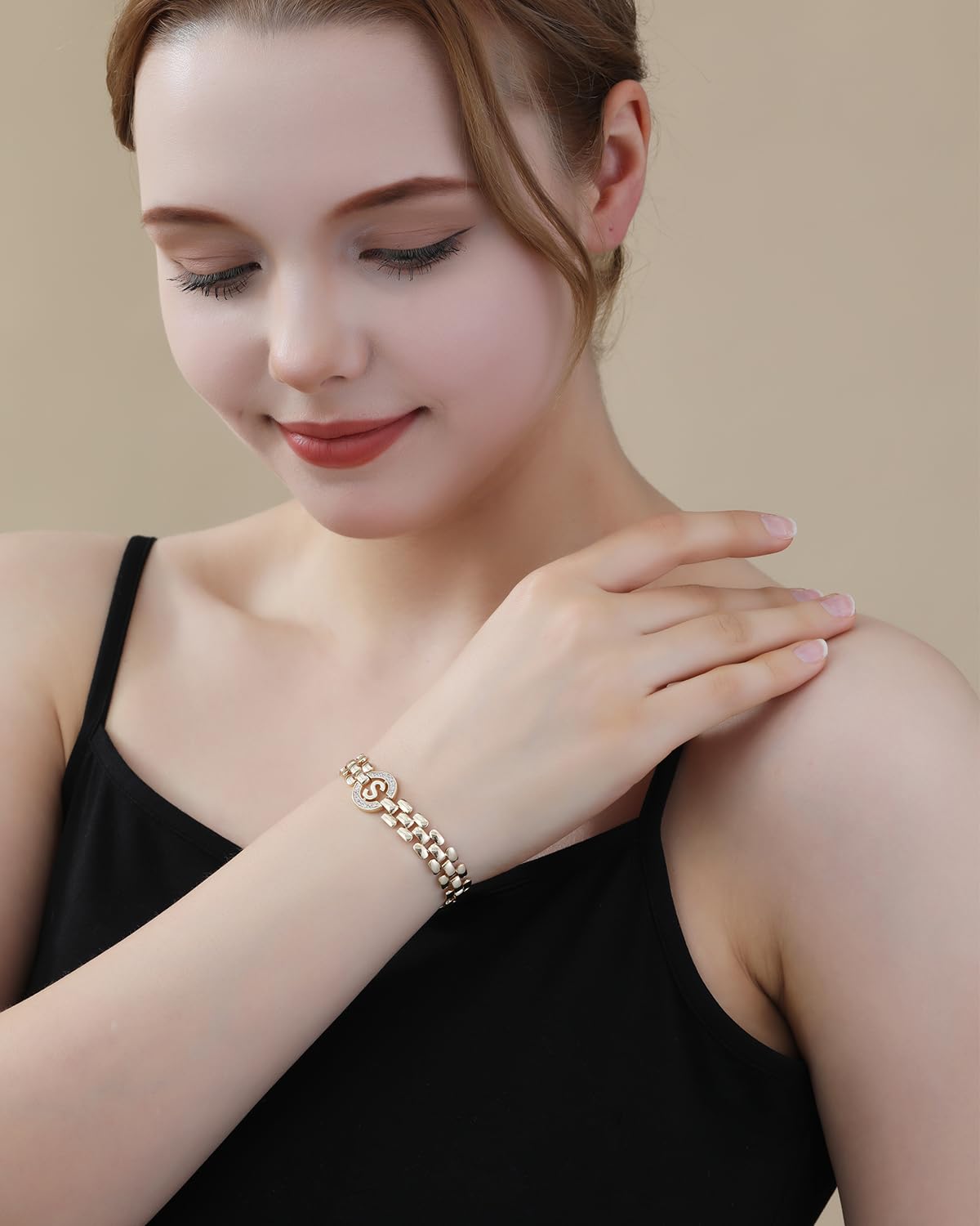 WEDDINEN Initial Bracelet,14K Gold Plated Letter Bracelets for Women, Thick Bangle Wrist Gold Alphabet Bracelet for Women, Christmas Gifts for Women Jewelry Initial E Charm Chain