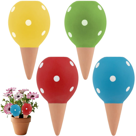 4 Pack Terracotta Watering Spikes, Vacation Self-Watering Planters Devices, Continuous Moisture with Slow Release Watering System Small Ball Shape