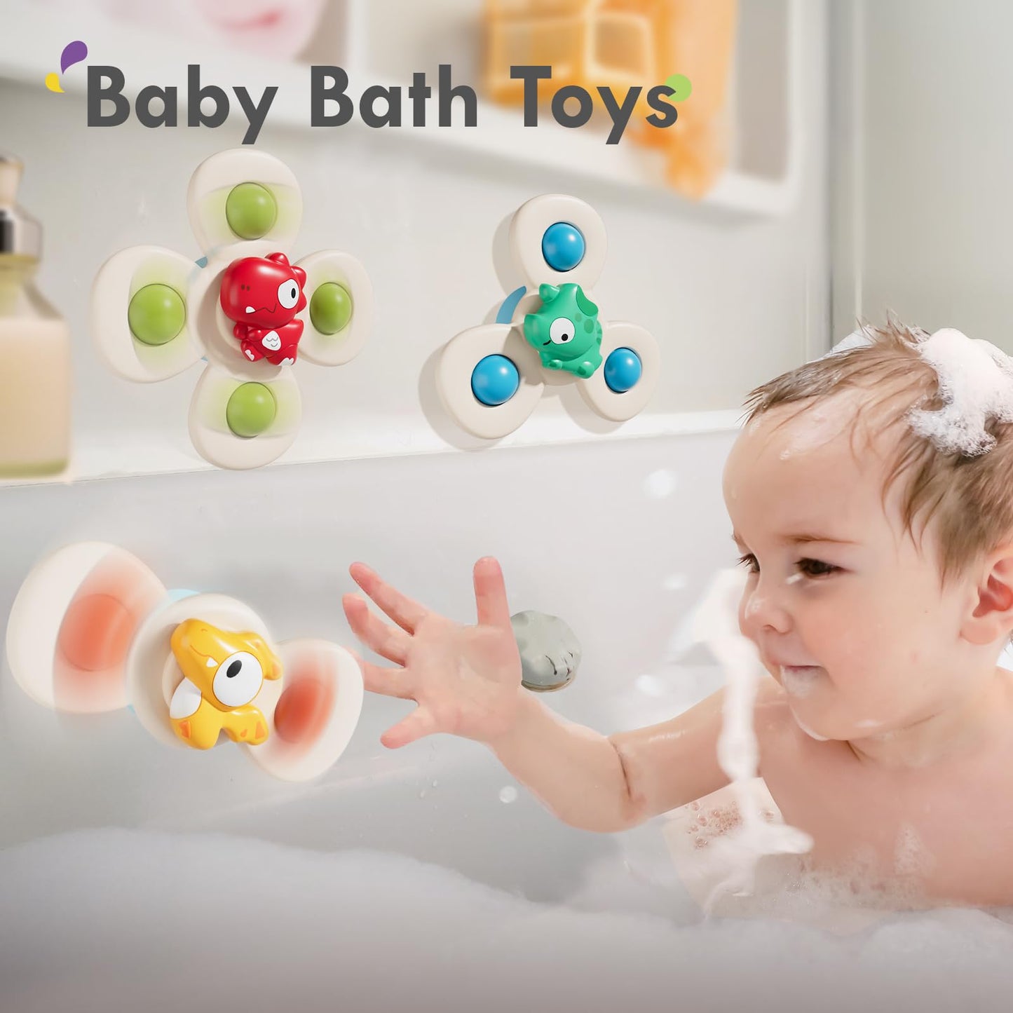ALASOU 3PCS Suction Cup Spinner Toys for 1 Year Old Boy Girl|Spinning Top 12 18 Months|1 2 Year Old Boy Birthday Gift|Baby Bath Toy for Kids Ages 1-3|Sensory Airplane Travel Toy for Infant Toddlers