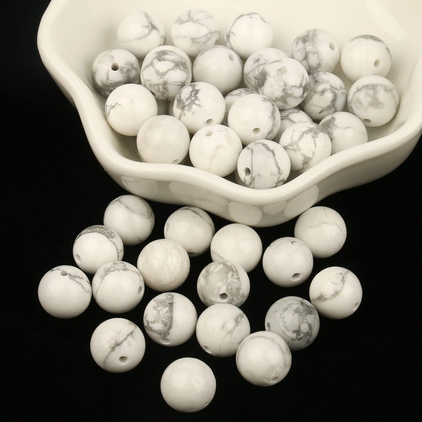 NITOPUPU 100Pcs 8mm Natural Smooth White Howlite Gemstone Beads Round Loose Stone Beads for Jewerly Making with Crystal Stretch Cord