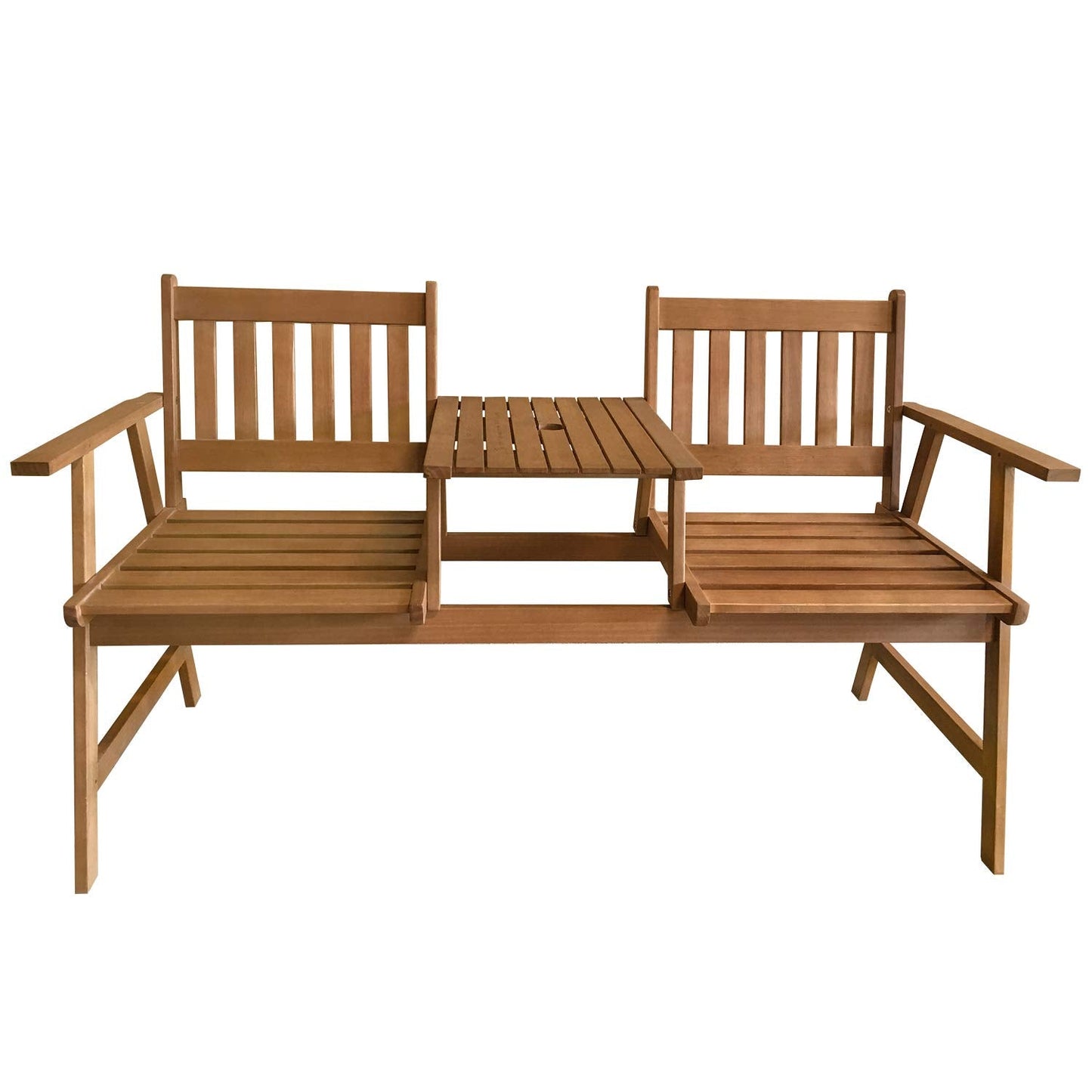 FDW Outdoor Patio Bench Wood Garden Bench Park Bench Acacia Wood with Table for Pool Beach Backyard Balcony Porch Deck Garden Wooden Furniture