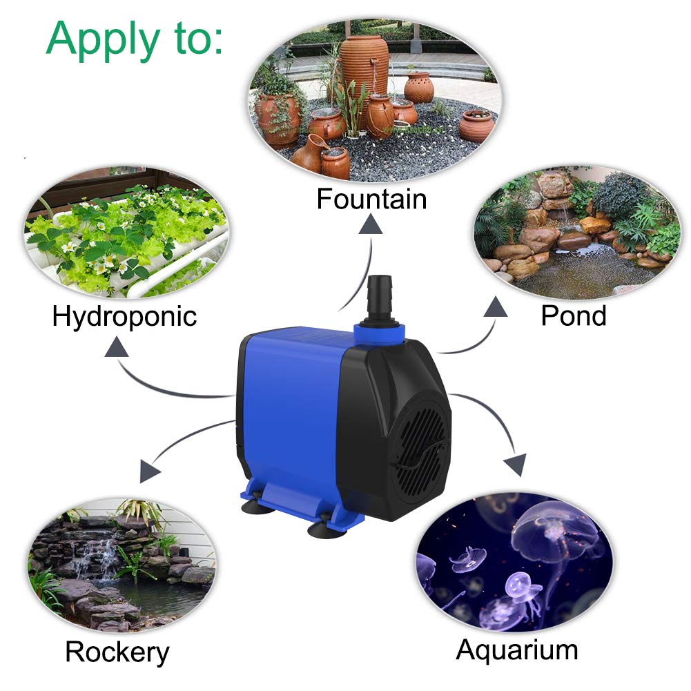 Knifel Submersible Pump 1056GPH (4000L/H 85W) Ultra Quiet with Over Heating Protection 9.8ft Power Cord for Fountains, Hydroponics, Ponds, Aquariums & More…