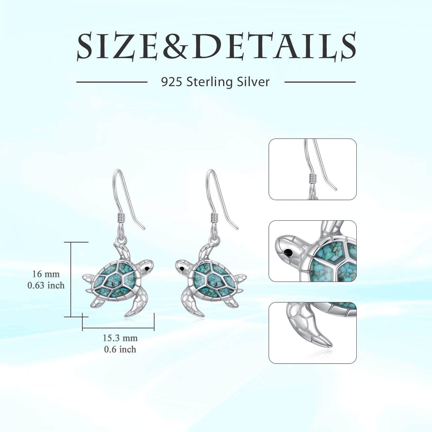HPQQ Sea Turtle Earrings 925 Sterling Silver Turquoise Turtle Dangle Earrings Ocean Beach Themed Jewelry Mother's Day Jewelry Gifts for Women