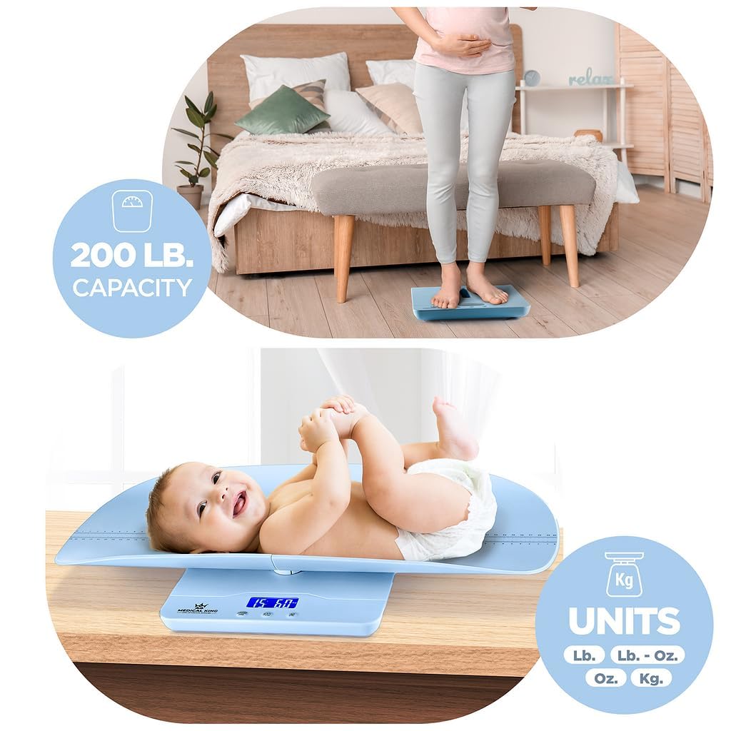 Medical King Digital Baby Scale - Multi-Function Infant & Toddler Scale, Collapsible Tray, 4 Modes, Backlit LCD, Auto-Off, 200 lbs Max (MK7064)