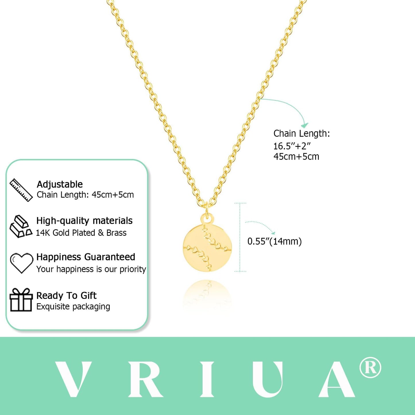 VRIUA Baseball Necklace – 14K Gold Plated Dainty Baseball Necklaces Minimalistic Trendy Necklaces for Women Jewelry