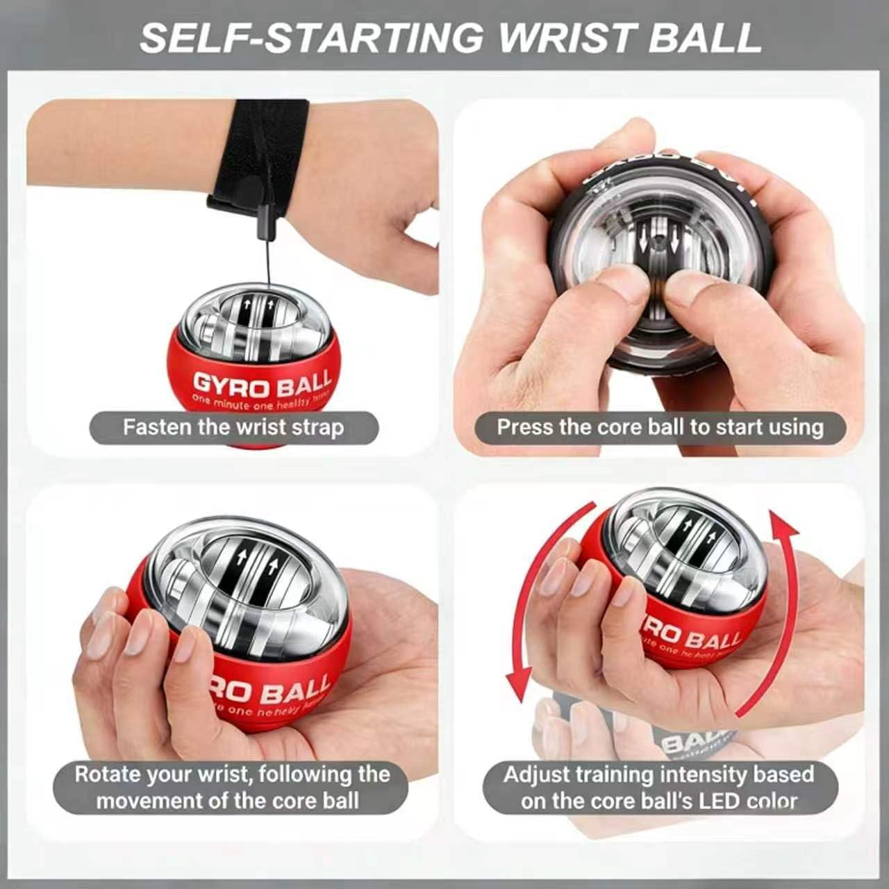 New Torque Ball Hand Exerciser, Wrist Power Gyro Ball, Wrist Ball Exerciser with Ball Bag, Forearm Strengthener, Hand Strengthening Devices, Auto-Start with LED Light