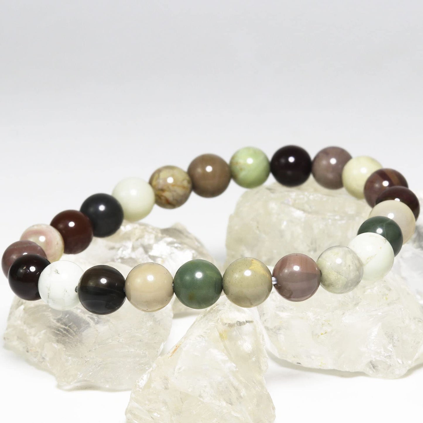 DAZCOLO 8mm Natural Gemstone Stretch Bracelet, Handmade Unisex Crystal Bracelets for Meditation, Yoga, Spiritual Healing & Positive Energy (Indian Agate)