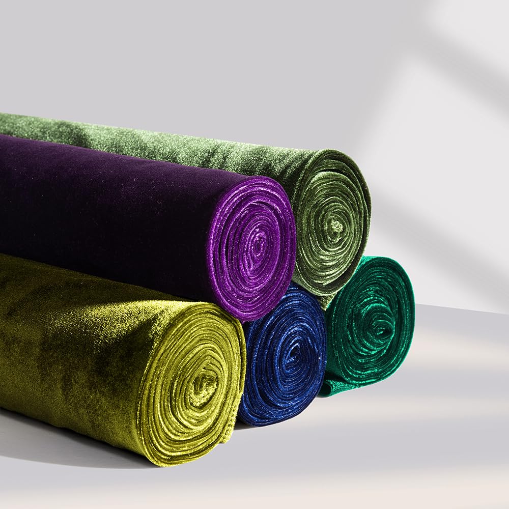 Light Olive Green Velvet Fabric by The Yard, 60" Wide Soft Stretchy Velveteen Fabric, 5 Yards Velvet Material for Upholstery Sofa Chair Cover DIY Sewing Costume Craft Curtain