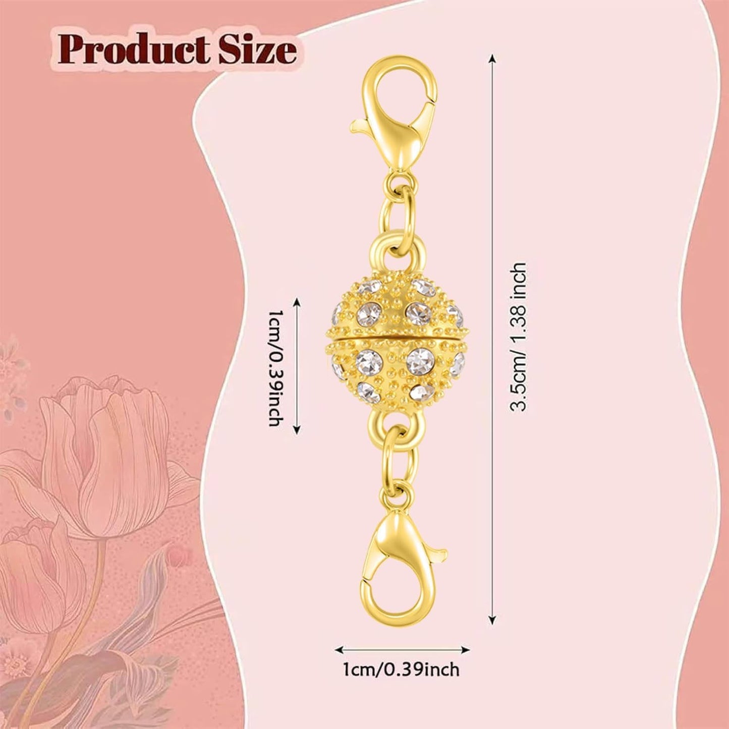 Magnetic Necklace Clasps, 18K Gold and Silver, Crystal Rhinestone Ball Connector with Lobster Clasp, Jewelry Extender for Necklaces, Bracelets (3pcs Golden)