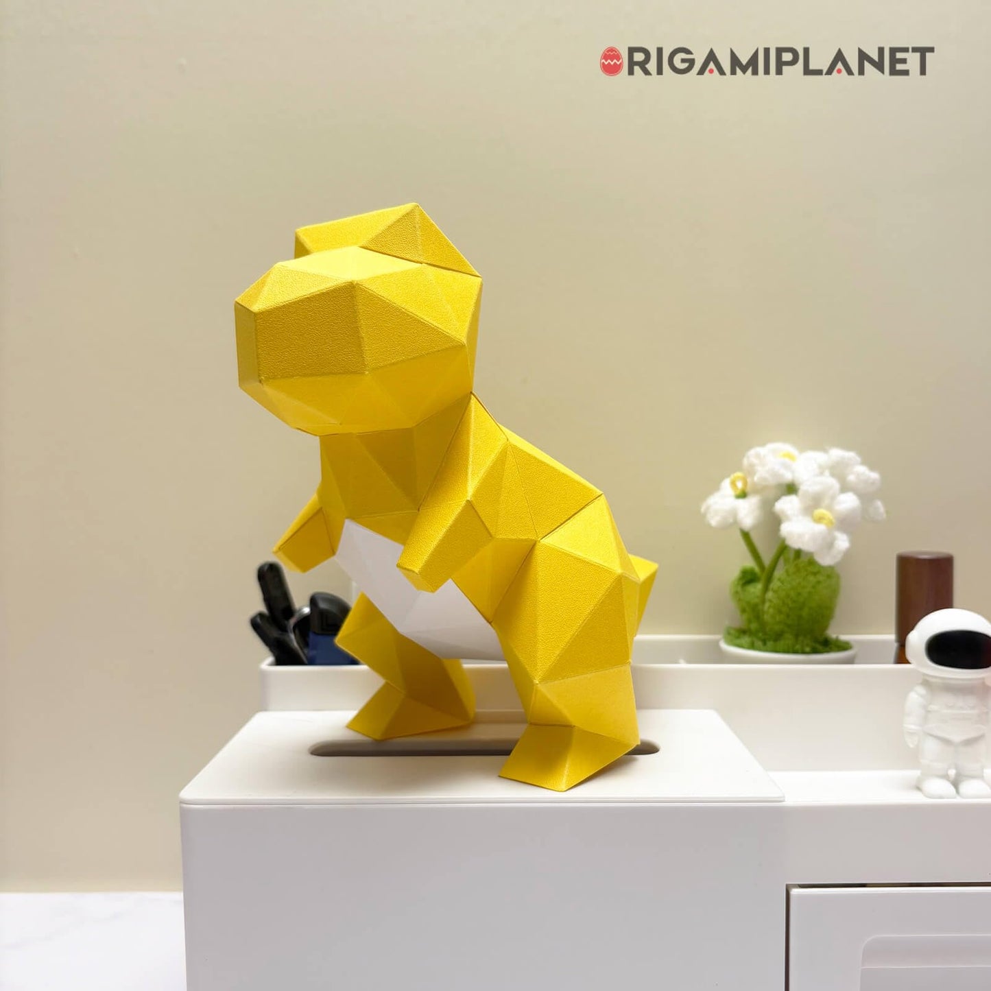 ORIGAMIPLANET 3D Dinosaur Origami Paper Craft Kit, T-Rex Cute DIY Pre-Cut 3D Papercraft for Teens & Adults, Creative Handmade Animal Figurine Paper Sculpture STEM Puzzle Origami Gift Set