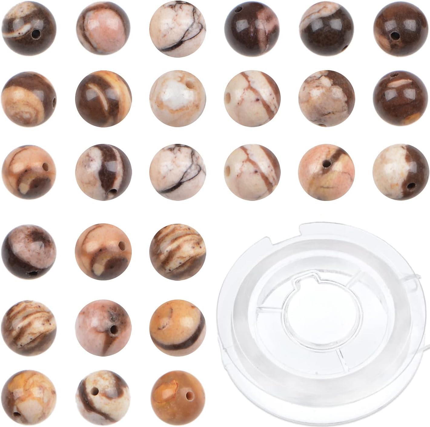 100pcs Natural Crystal Beads Stone Gemstone Round Energy Healing Loose Beads with Stretch Cord for Jewelry Making Bracelets Anklets (Brown Zebra Jasper, 8mm)