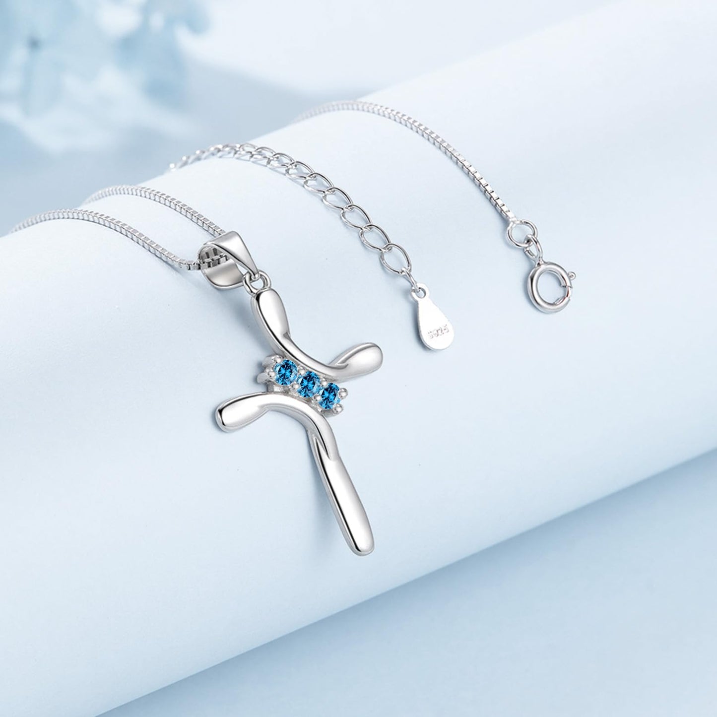EVERU S925 Sterling Silver Cross Necklace for Women Birthstone Necklace with Cubic Zirconia 18K Gold Plated Cross Pendant Jewelry Ideal Gift Blue Topaz December