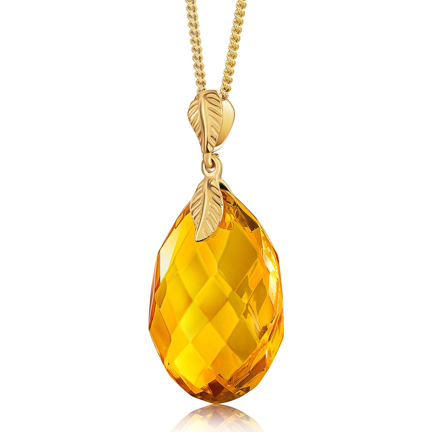 Amber by Mazukna Natural Baltic Amber Pendant for Women, Cognac Drop Necklace with Gold-Plated Sterling Silver Chain, Lightweight 18-inch Jewelry Gift for Everyday Elegance (Amber)