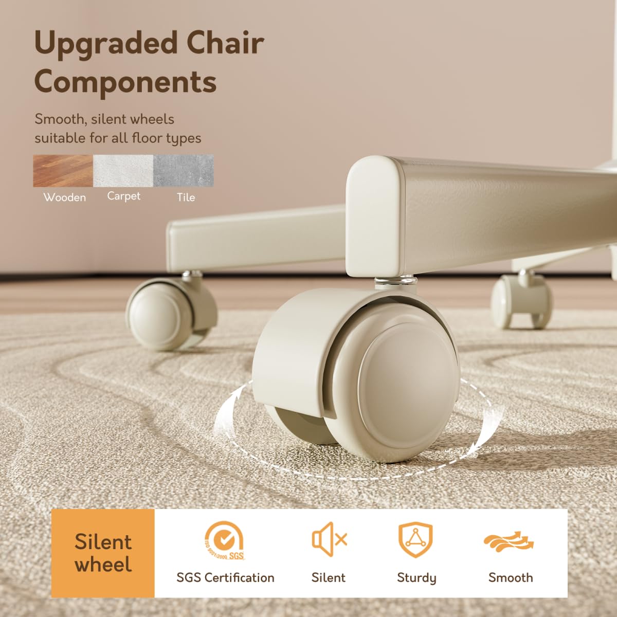 JULYMON Armless Desk Chair, Morden Home Office Chair no Arms, Adjustable Height & Rocking Computer Chair, PU Leather Vanity Chair, Ergonomic Seat Soft Padded Desk Chairs for Home Small Space, Beige