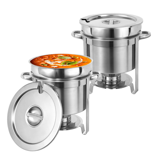 IMACONE Soup Chafer 11QT Large Capacity Soup Chafer Sets of 2, Stainless Steel Round Soup Warmer w/Pot, Notched Lid & Fuel Holder, Catering Marmite for Party, Buffet, Event & Commercial Food Service