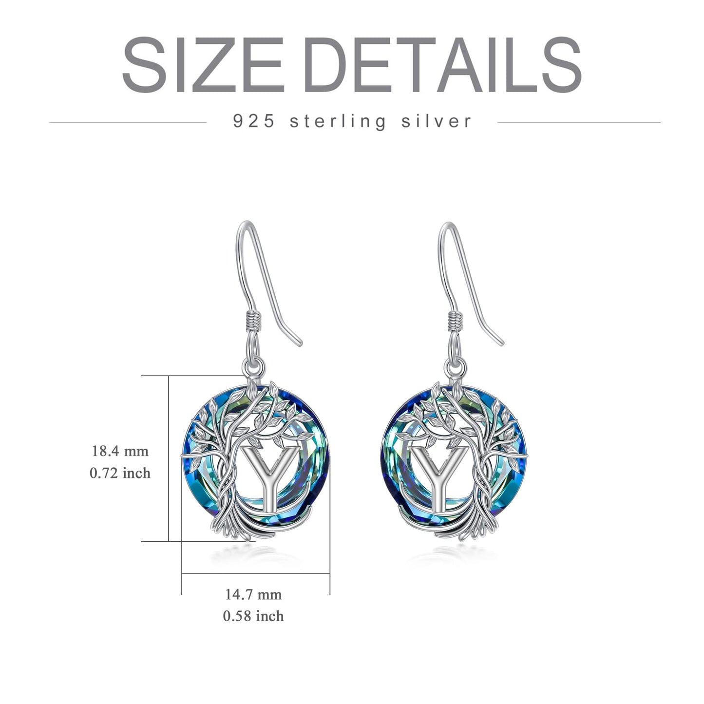 TOUPOP Tree of Life Initial Earrings Sterling Silver Initial Y Letter Drop Dangle Earrings Blue Circle Crystal Family Tree Jewelry Birthday Mothers Day Gifts for Women Mom Her