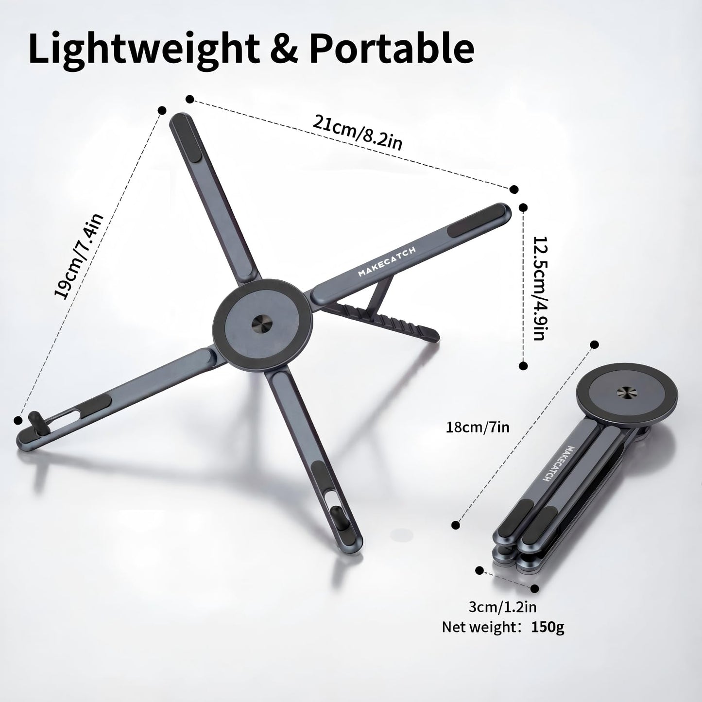 Adjustable Laptop Stand for Desk, MagSafe Compatible Portable Foldable Computer Riser for MacBook, iPhone, iPad, Tablet - Lightweight Aluminum, N52 Magnetic Grip, Perfect for Office, Home, Traveling