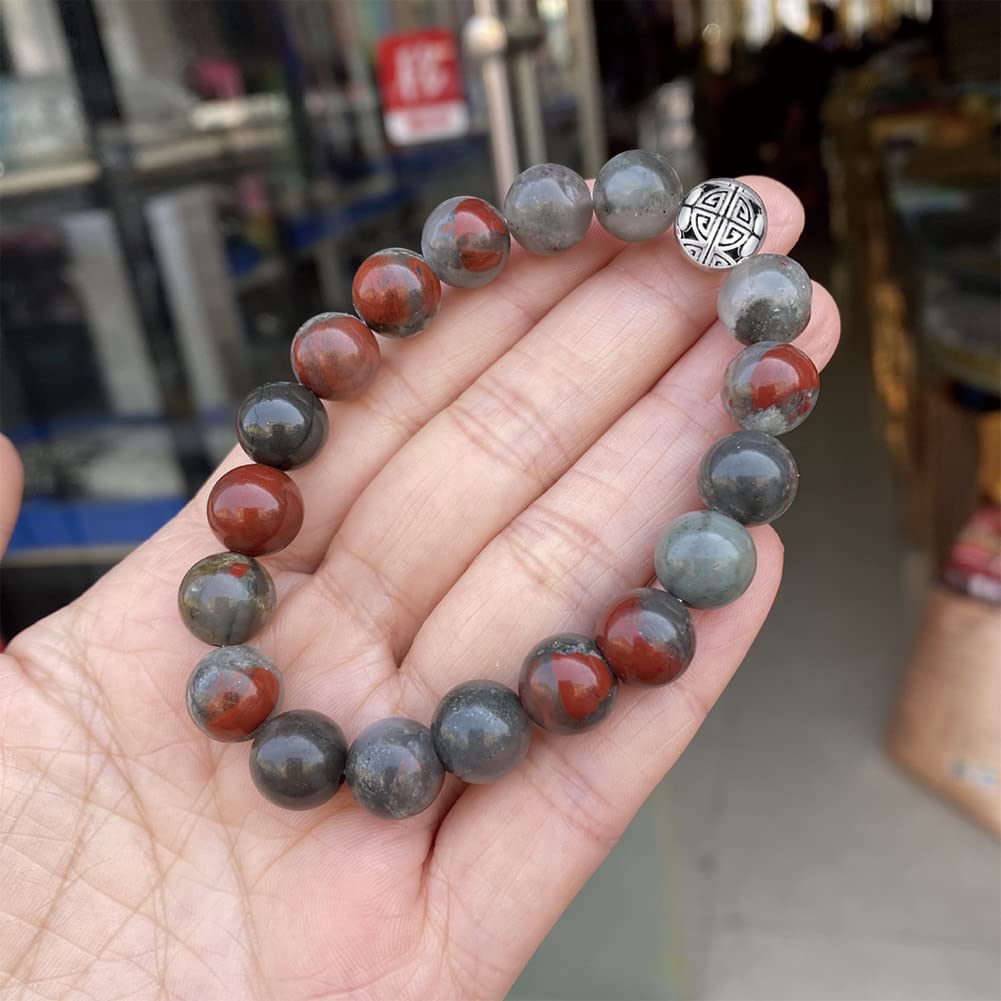 MetJakt Healing Crystals Beaded Bracelets for Womens Natural Gemstone 8mm Beads Stretch Bracelets with 925 Sterling Silver Double Happiness Pendant (African blood stone)