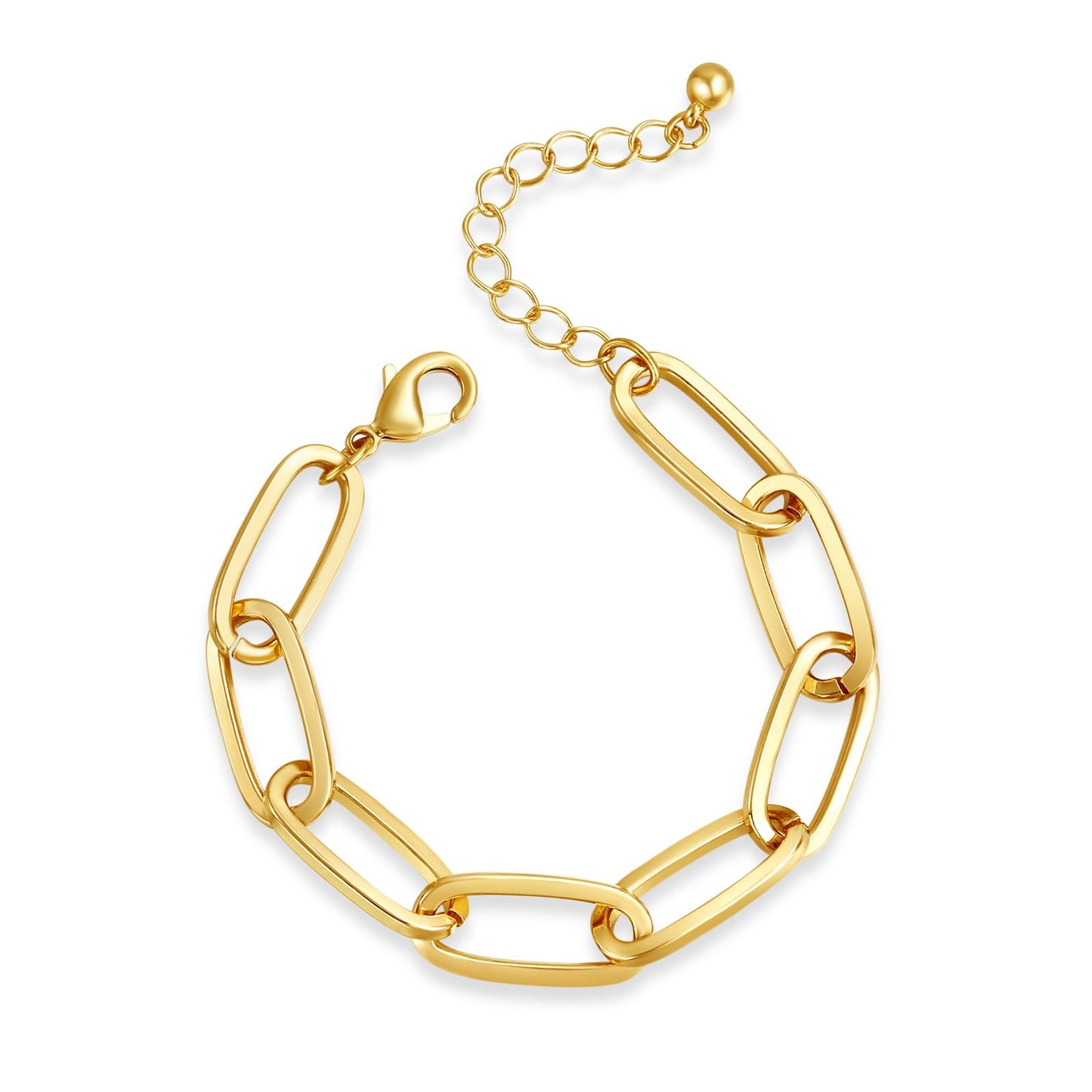 LANE WOODS Gold Bracelets for Women 14k Gold Plated Paperclip Bracelet Thick Large Link Chain for Women
