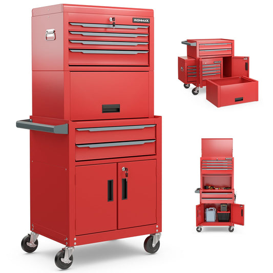 Goplus Tool Chest, 6 Drawers 3-in-1 Extra Large Tool Storage Cabinet with 4” Universal Lockable Wheels, Auto Lock, Protective Liner, Heavy Duty Rolling Tool Box for Garage, Workshop
