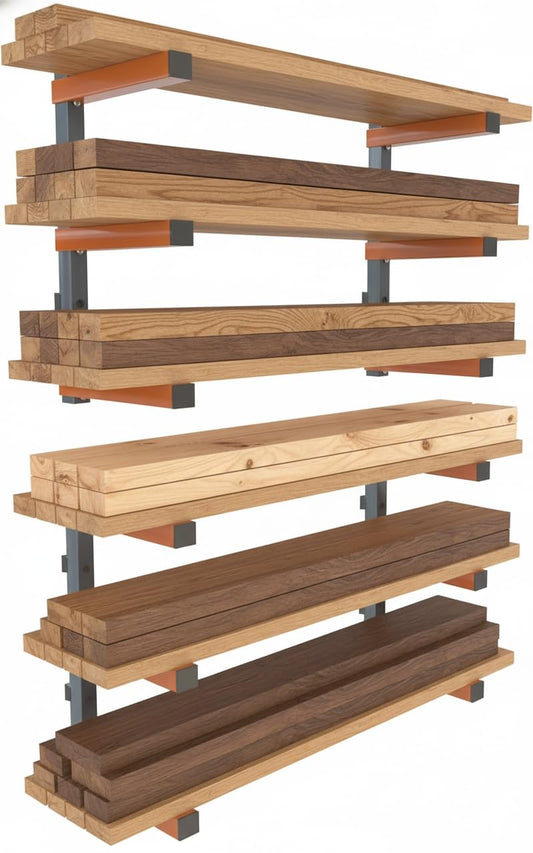 Bora Lumber Storage Rack for Garage Organization - 2 Pack of 3 Level Wall Mount Wood Rack - PBR-0315