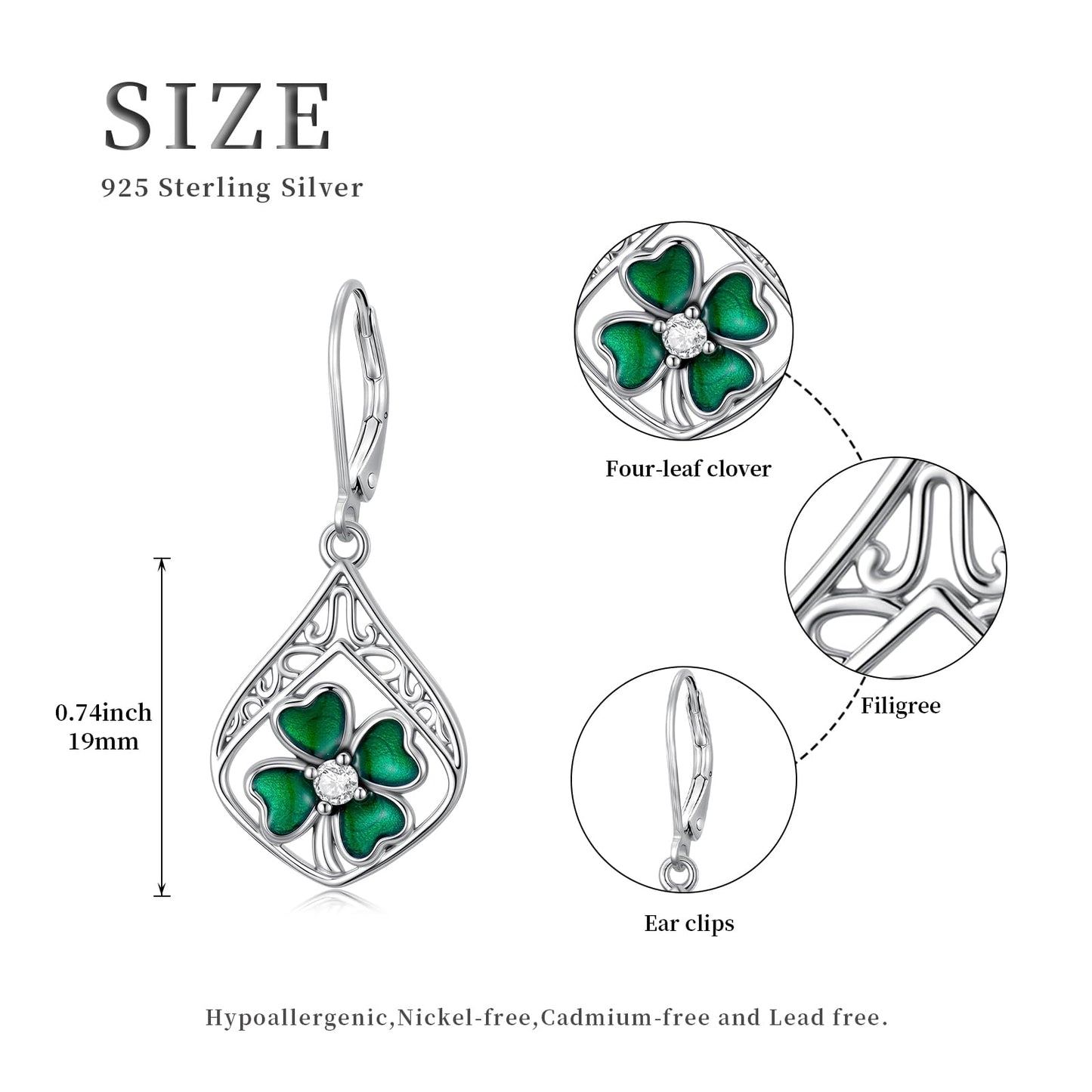 YYmqmq Green Clover Earrings for Women 925 Sterling Sliver Shamrock Dangle Earrings Leverback Filigree Jewelry Irish Jewelry St Patricks Day Gifts for Women Girlfriend