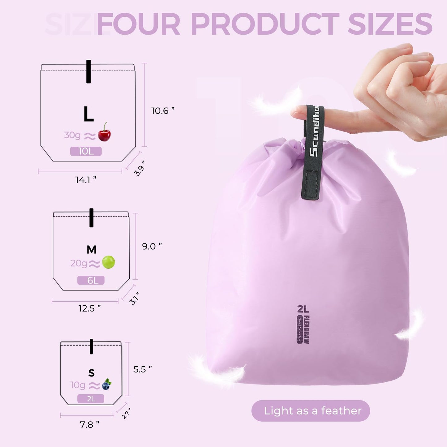 Scandihome 3 Set Packing Cubes for Travel, Ultralight Luggage Organizer Bags Waterproof Storage Bag, Multiple Sizes Reusable Drawstring Bags Used Essential for Gym Swim (Purple)