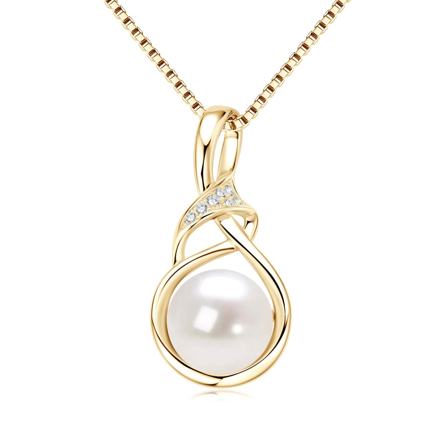 14K Gold Plated Pearl Pendant Necklaces for Women, Dainty Freshwater Pearl with 925 Sterling Silver Necklace Chain, Shiny Moissanite Jewelry Gifts for Mom Wife
