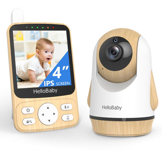 HelloBaby 4" IPS Video Baby Monitor with Camera - No WiFi, 26Hrs Battery, Night Vision, 2-Way Audio, Remote PTZ & Temp Sensor, 1000ft Range for Cribs/Nursery/Pets/Travel
