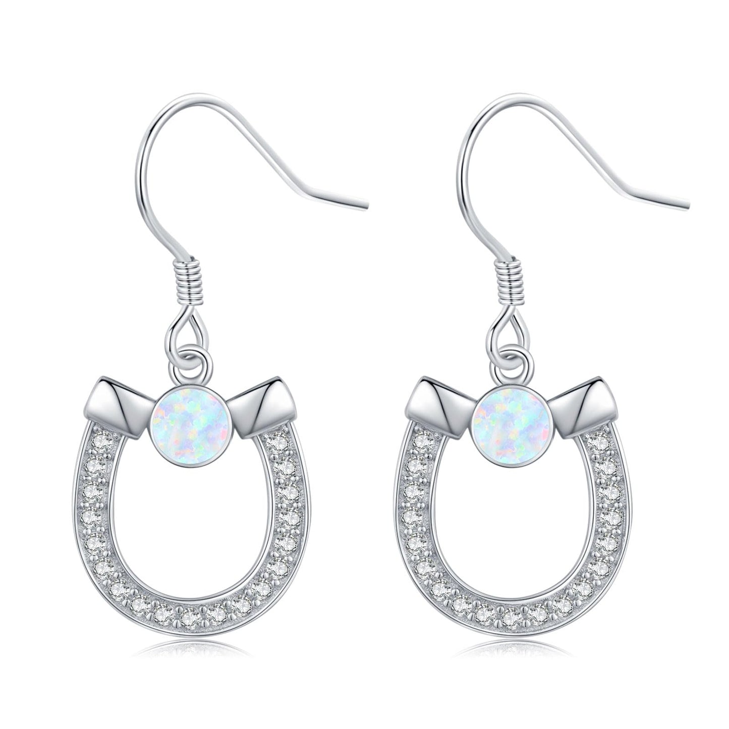 KoyeKei Horseshoe Earrings for Women 925 Sterling Silver Horse Shoe Dangling Earrings Opal Jewelry Western Country Gifts for Horse Lovers