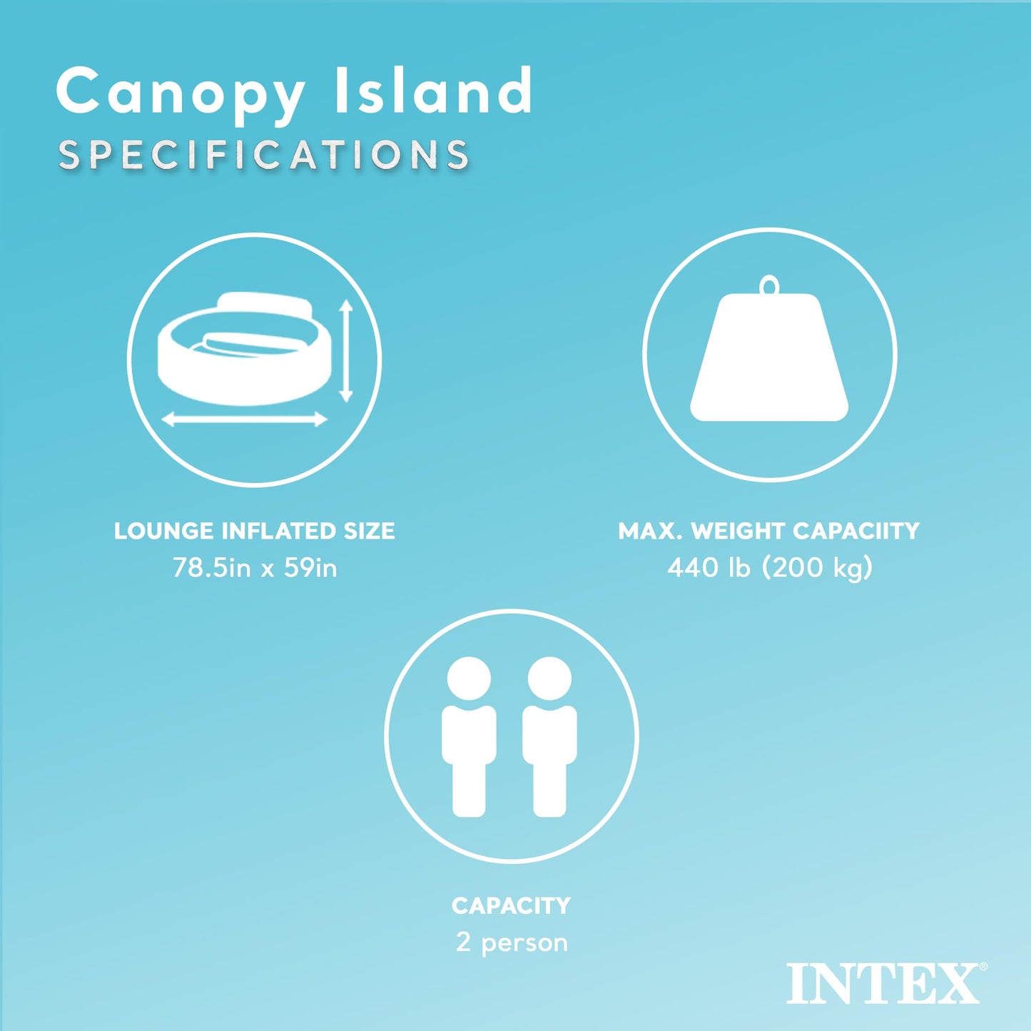 INTEX 58292EP Canopy Island Inflatable Pool Float: Comfortable Lounge Surface – Built-in Cup Holders – Detachable Sunshade – 440lb Max Weight Capacity – 78.5" x 59"