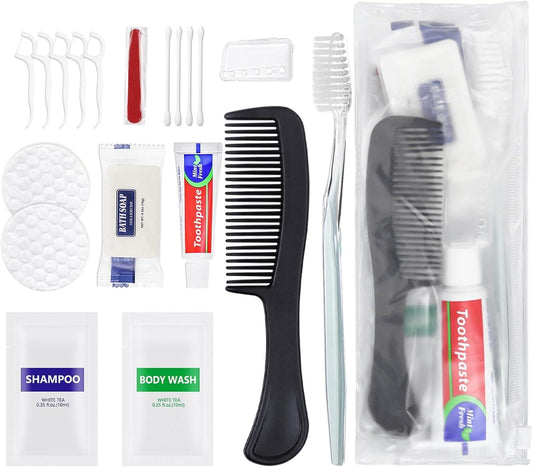 50 Sets Personal Hygiene Kit Bulk, Disposable Toothbrushes with Toothpaste Floss Comb Soap Cover Shampoo Body Wash and Vanity Kit, Toiletry Kits Homeless Supplies Bulk for Women,Men,Travel,Homeless