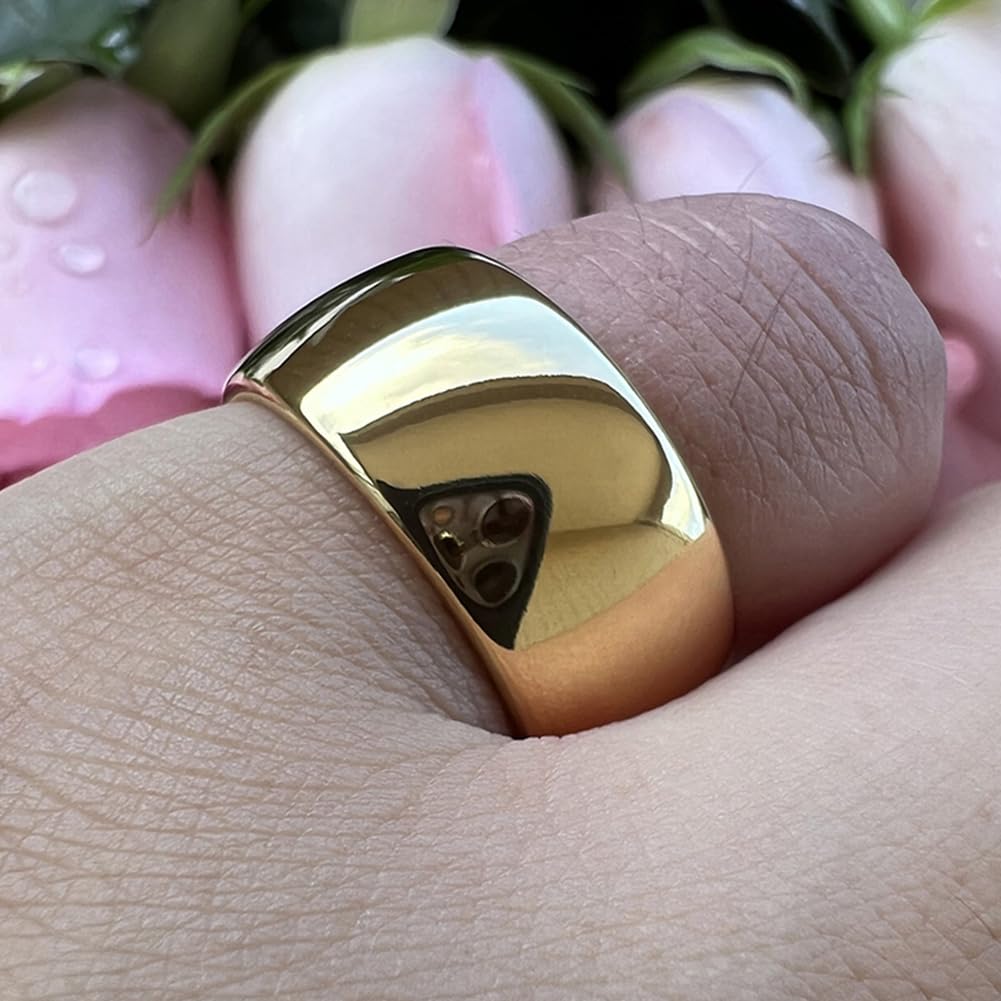 TUTISS 10mm Gold Tungsten Rings for Men Women Engagement Wedding Bands Domed Polished Comfort Fit Size 14