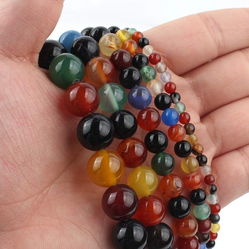 8mm Natural Multicolor Agate Beads for Jewelry Making Round Loose Gemstone Stones 1 Strand 15 Inch (About 45-48 pcs)