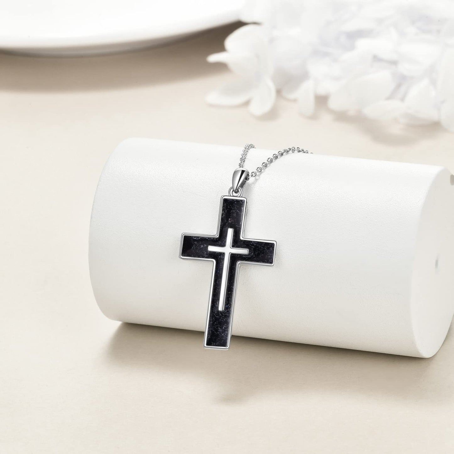YFN Cross Necklace Sterling Silver Black Tourmaline Cross Pendant Jewelry Gifts for Women Men