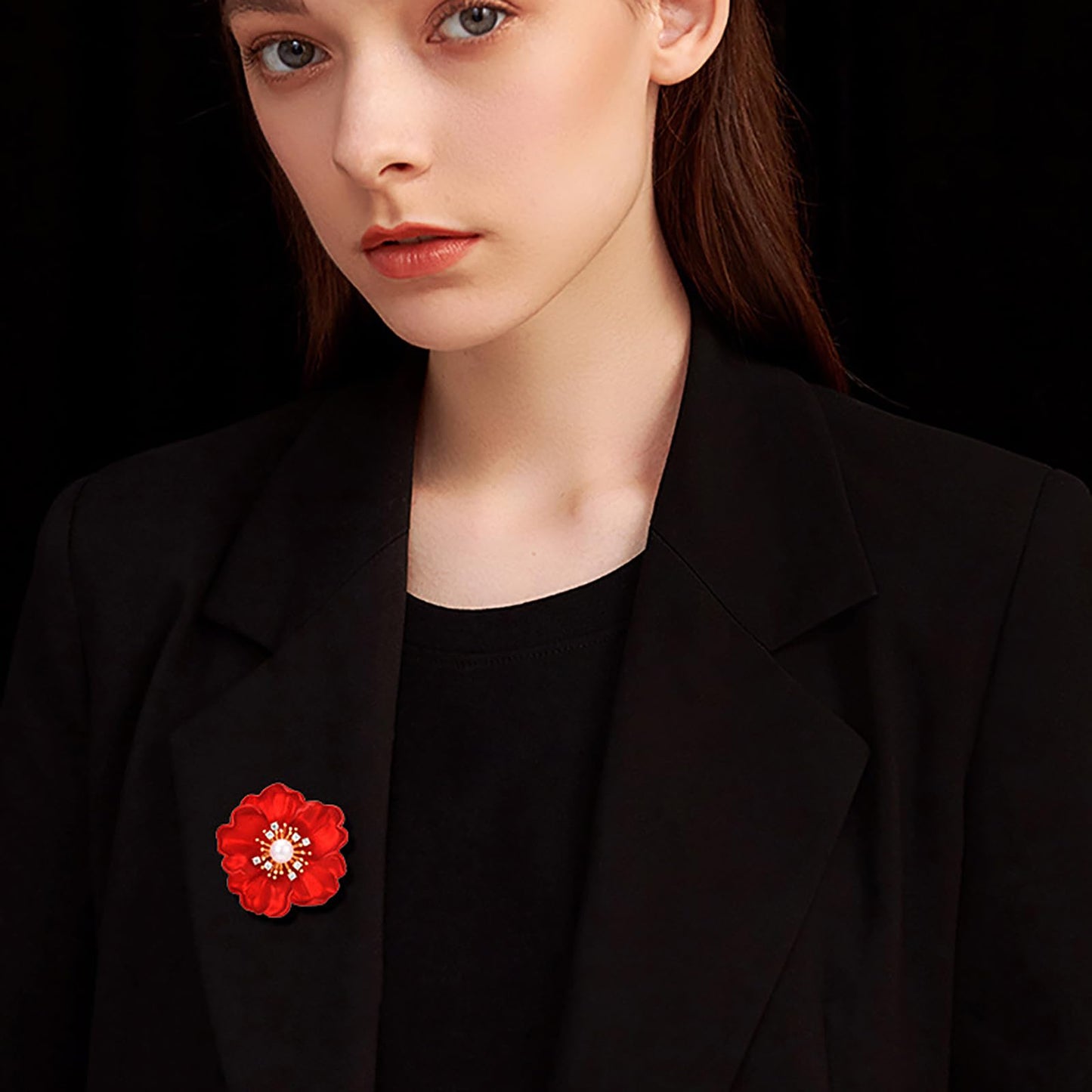 AILONMEI Pearl Brooches and Pins Designer Jewelry For Women Fashion Floral Series(Red Peony)