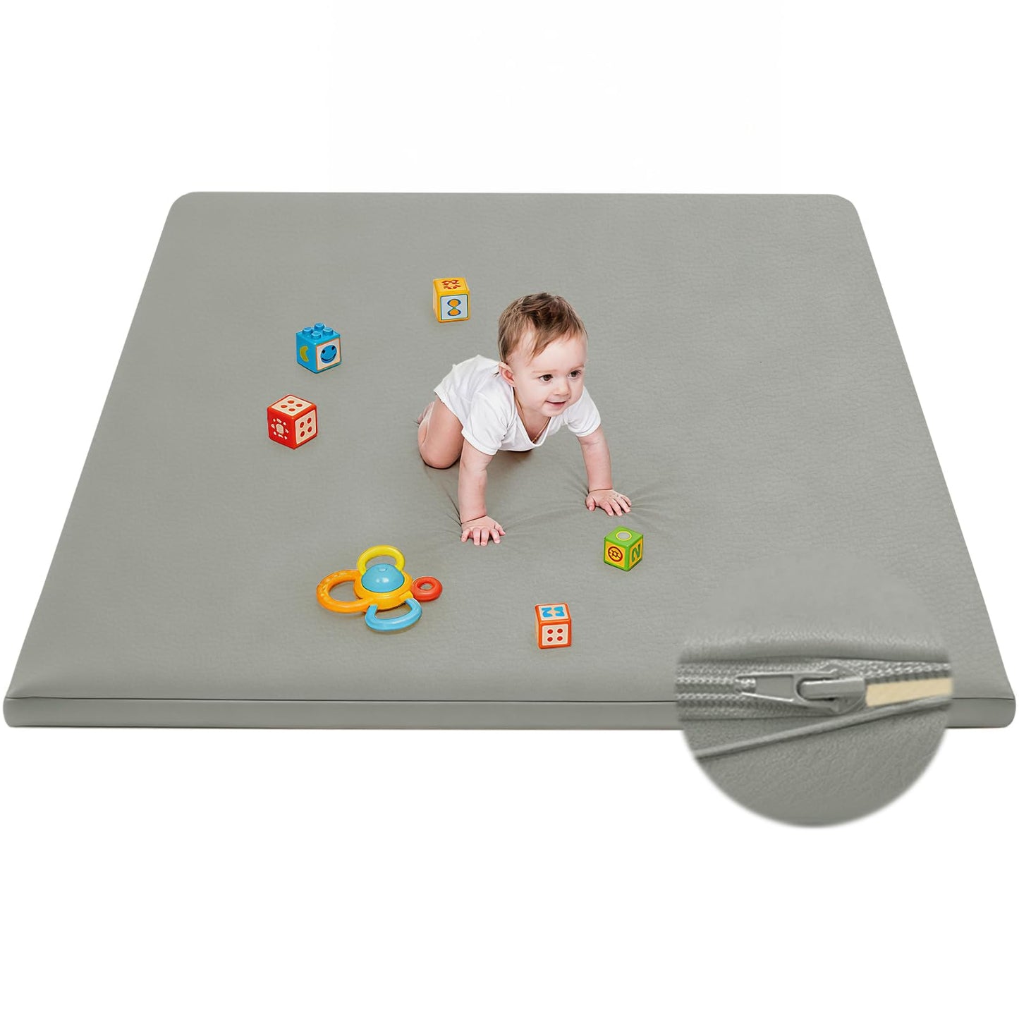 ILPEOD Waterproof Baby Play Mat for Floor Memory Foam 50 * 50 Cushion Playpen Playmat Tummy Time Crawling Mat Nursery Rug Thick Pad Create Soft & Safe Area for Infants,Toddler,Kids,Grey
