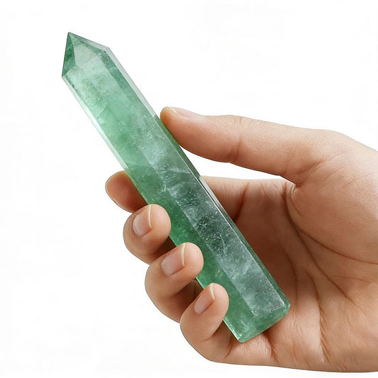 5.9 Inch Green Fluorite Point Wand, Natural Hexagonal Prism Crystal Pillar, Single Point Fluorite Crystal Stick, Reiki Healing Energy Stone, Craft Ornament for Meditation Home Decor Spiritual Gift